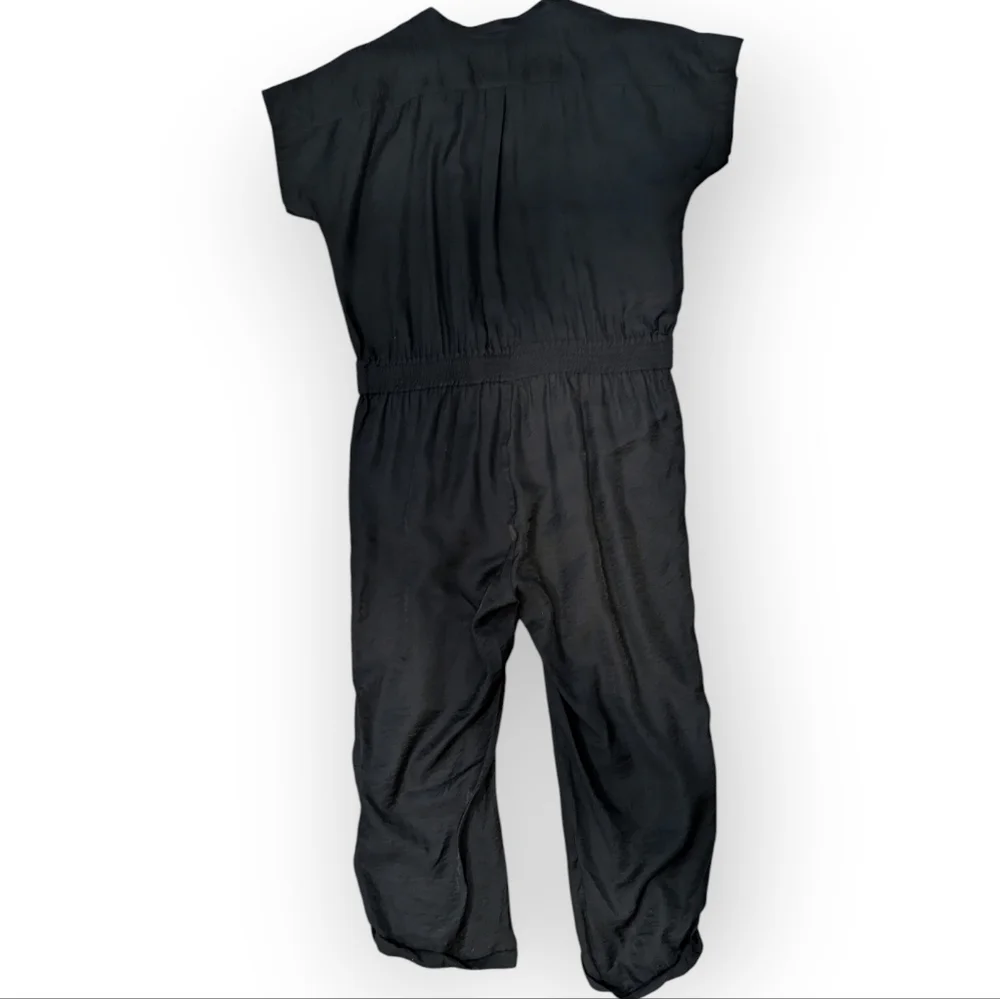 DKNY Black V-Neck Button Down Short Sleeve Rolled Ankle Hem Jumpsuit Women's XL